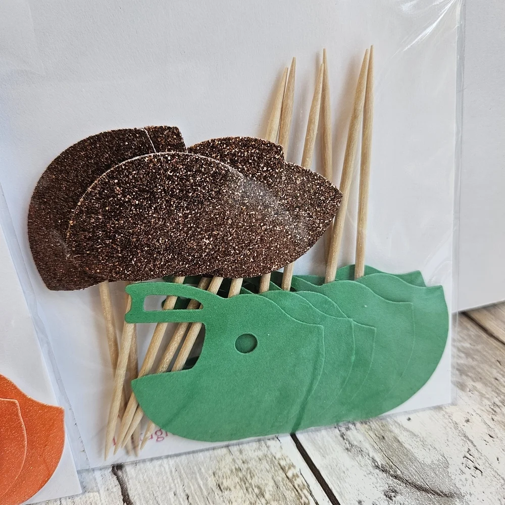 Dinosaur Cupcake Toppers - Brown, Orange, and Green